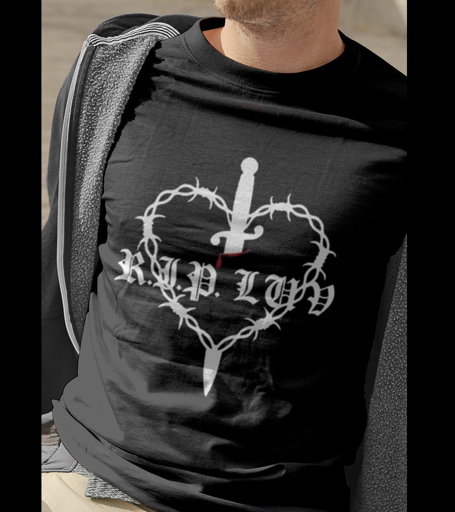 RIP LUV Barbed Heart With Sword And Blood Drop T-Shirt