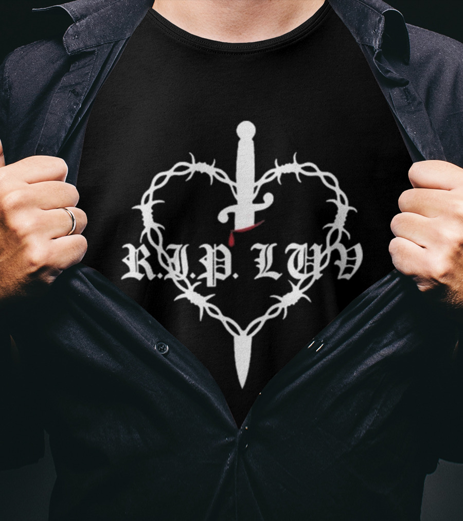 RIP LUV Barbed Heart With Sword And Blood Drop T-Shirt