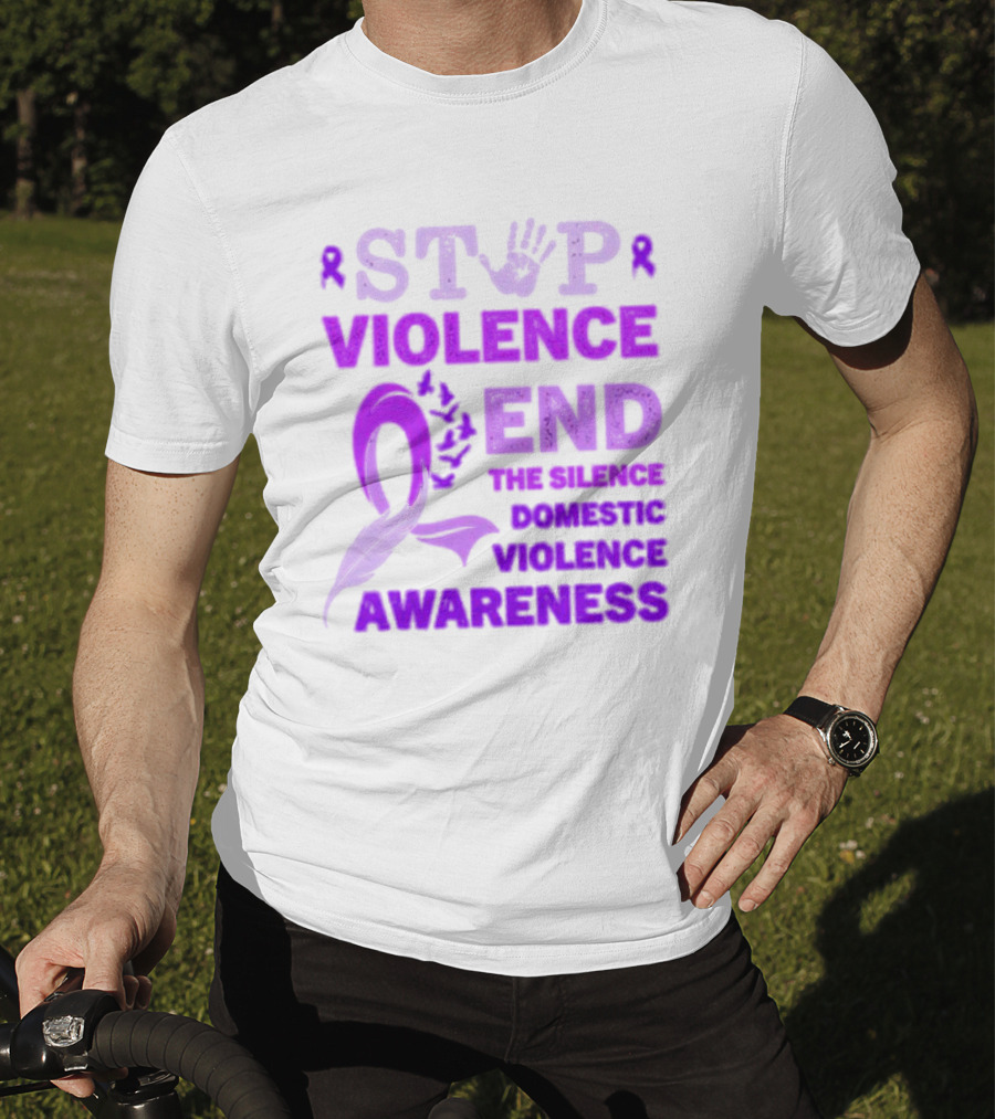 Stop Violence End The Silence Domestic Violence Awareness Purple T-Shirt