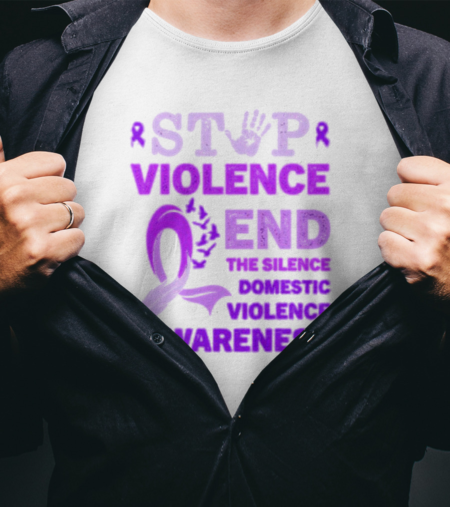 Stop Violence End The Silence Domestic Violence Awareness Purple T-Shirt