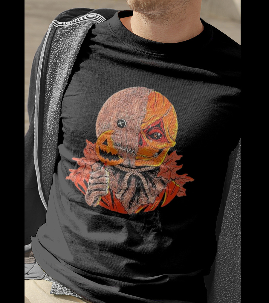 Horrors Of Halloween Trick R Treat Pumpkin Skull Mask T-Shirt