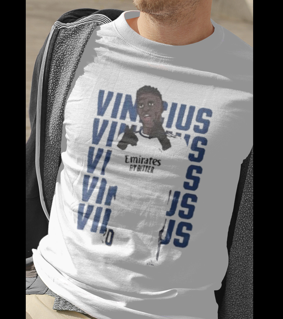 Vinicius Junior Portrait With Textured Blue Repeated Name T-Shirt
