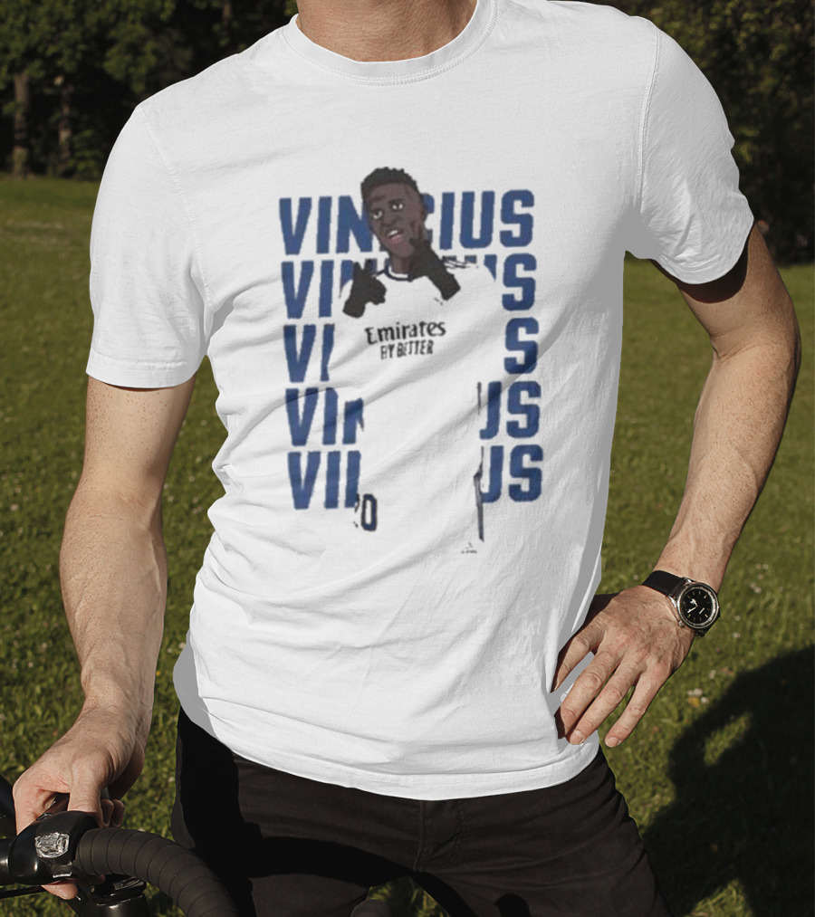 Vinicius Junior Portrait With Textured Blue Repeated Name T-Shirt