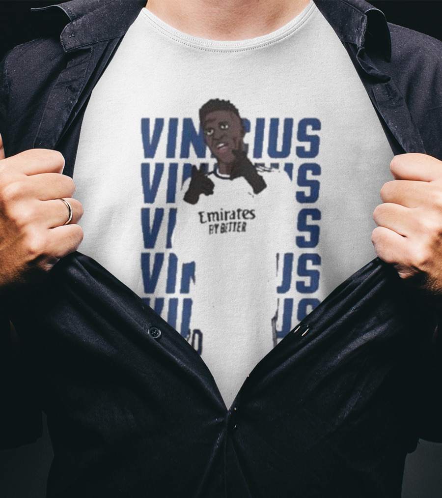 Vinicius Junior Portrait With Textured Blue Repeated Name T-Shirt