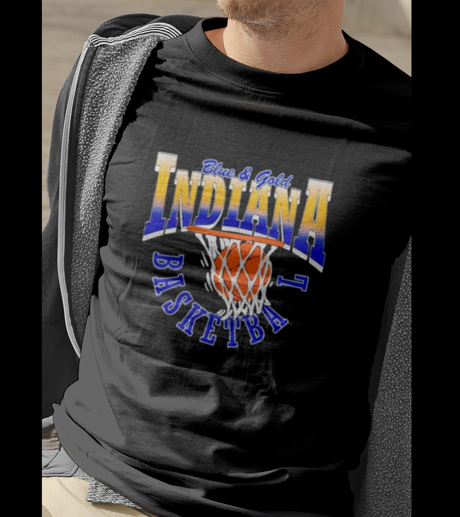 Blue And Gold Indiana Basketball 90’s Retro Style Hoops T-Shirt