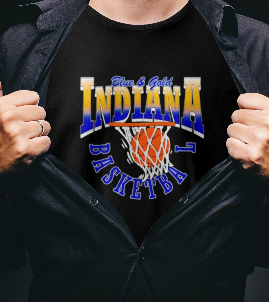 Blue And Gold Indiana Basketball 90’s Retro Style Hoops T-Shirt