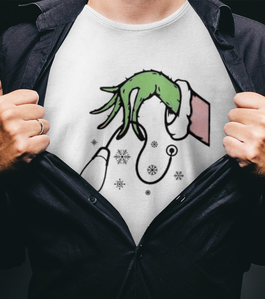 Christmas Nurse Grinch With Stethoscope And Snowflakes T-Shirt