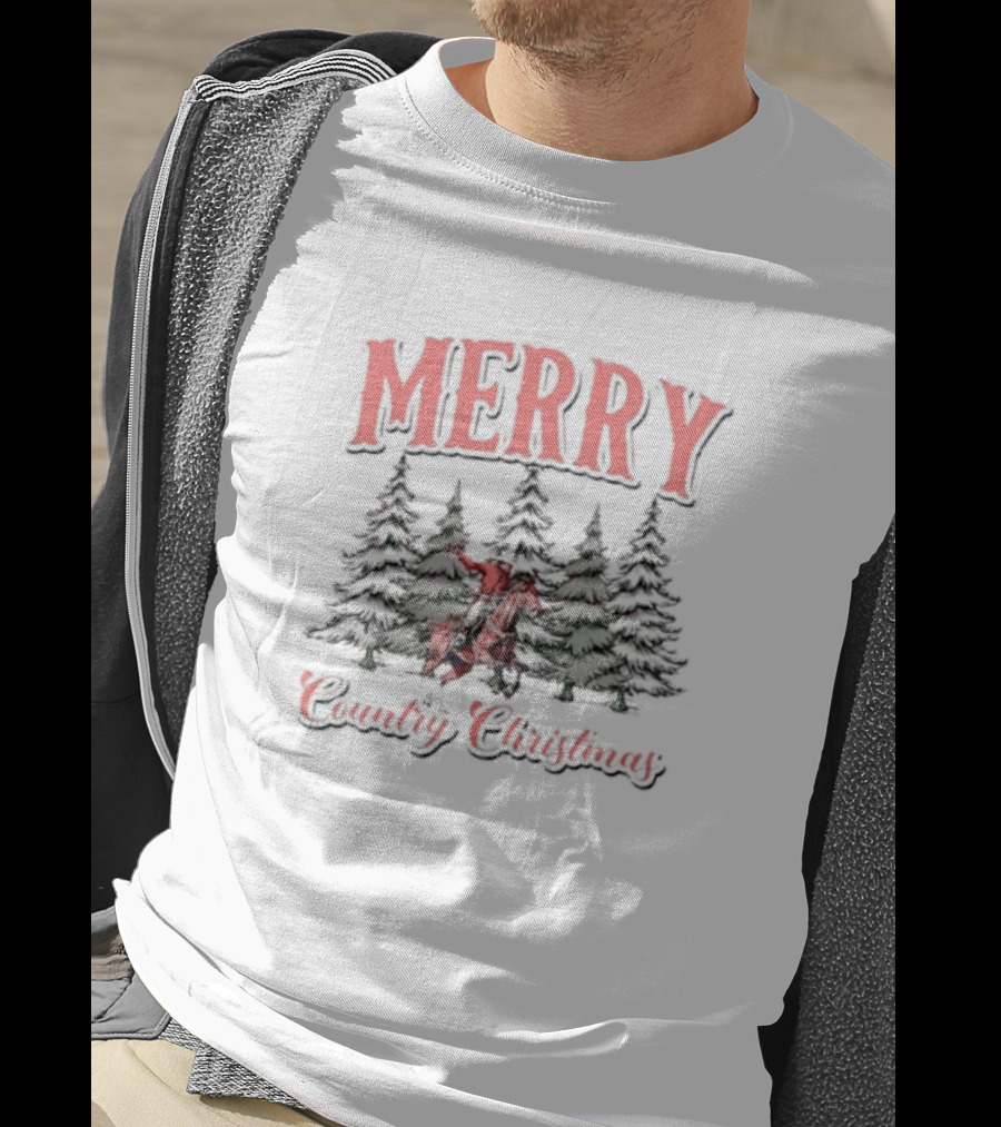 Merry Cowboy Country Christmas With Trees T-Shirt