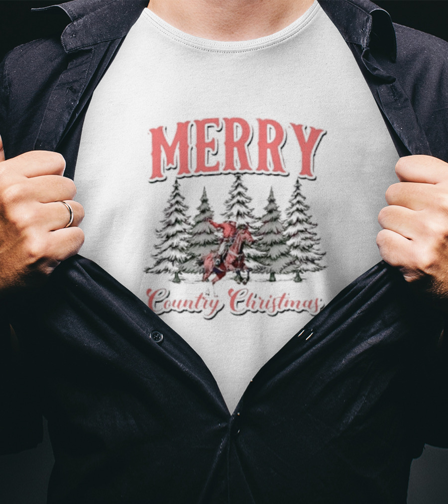 Merry Cowboy Country Christmas With Trees T-Shirt