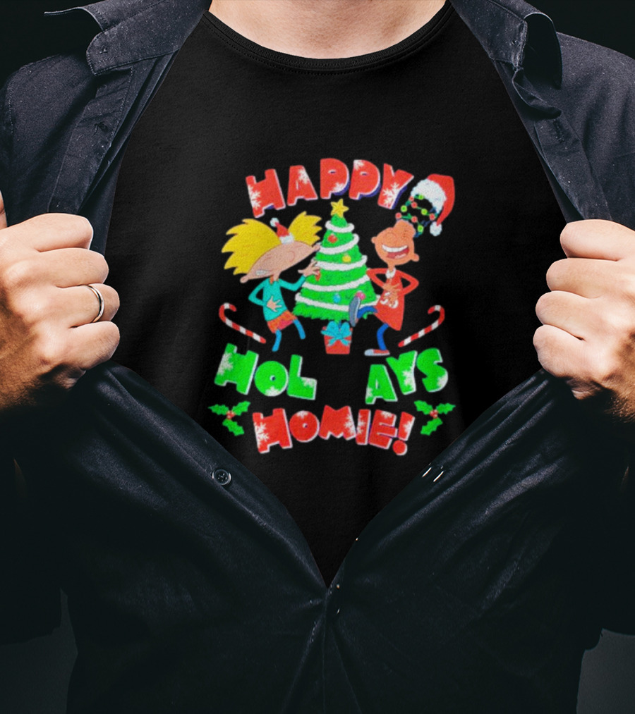 Happy Holidays Homie Cartoon Christmas Tree Festive T-Shirt