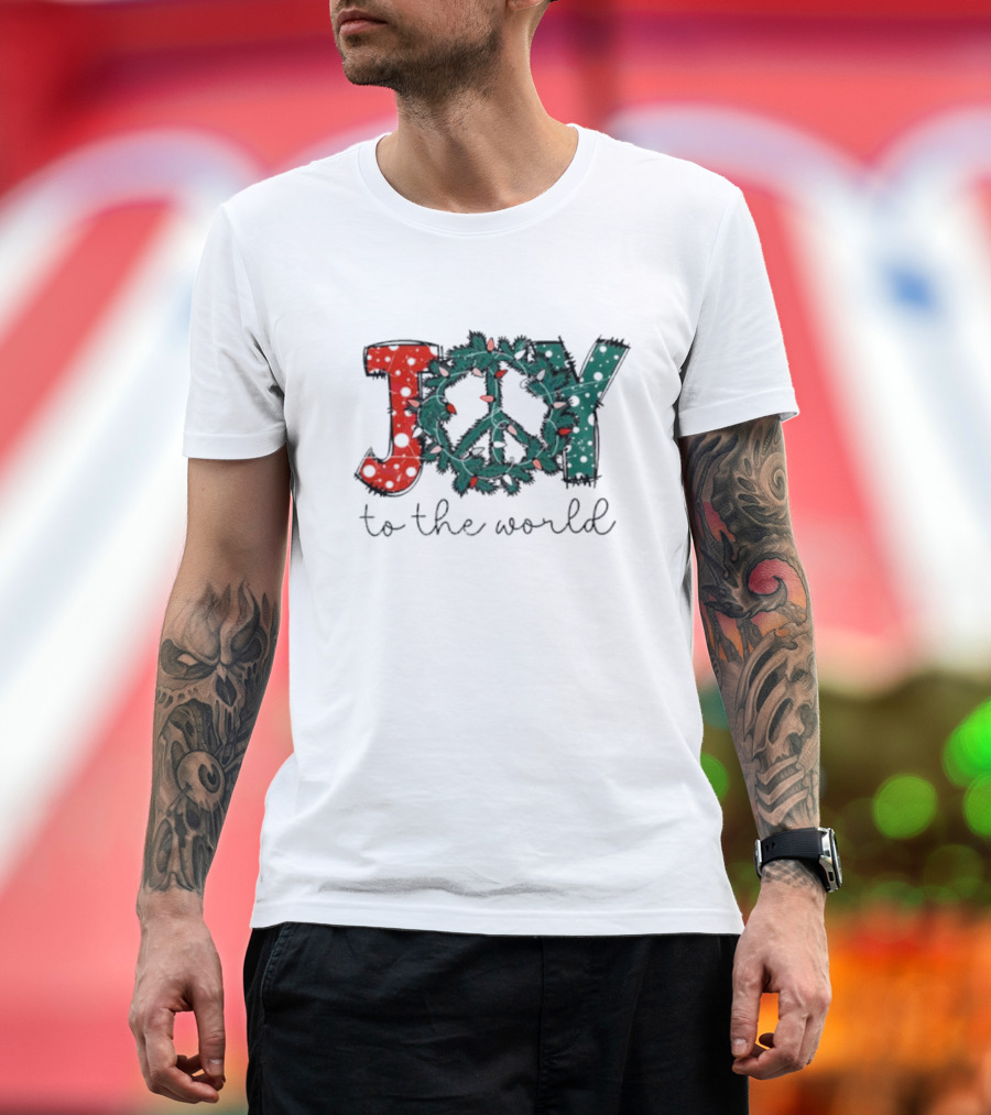 Joy to the World Christmas Wreath Peace T-Shirt