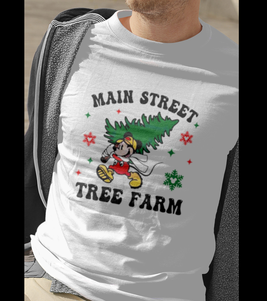 Mickey Main Street Tree Farm Vintage Christmas Snowflakes T-Shirt
