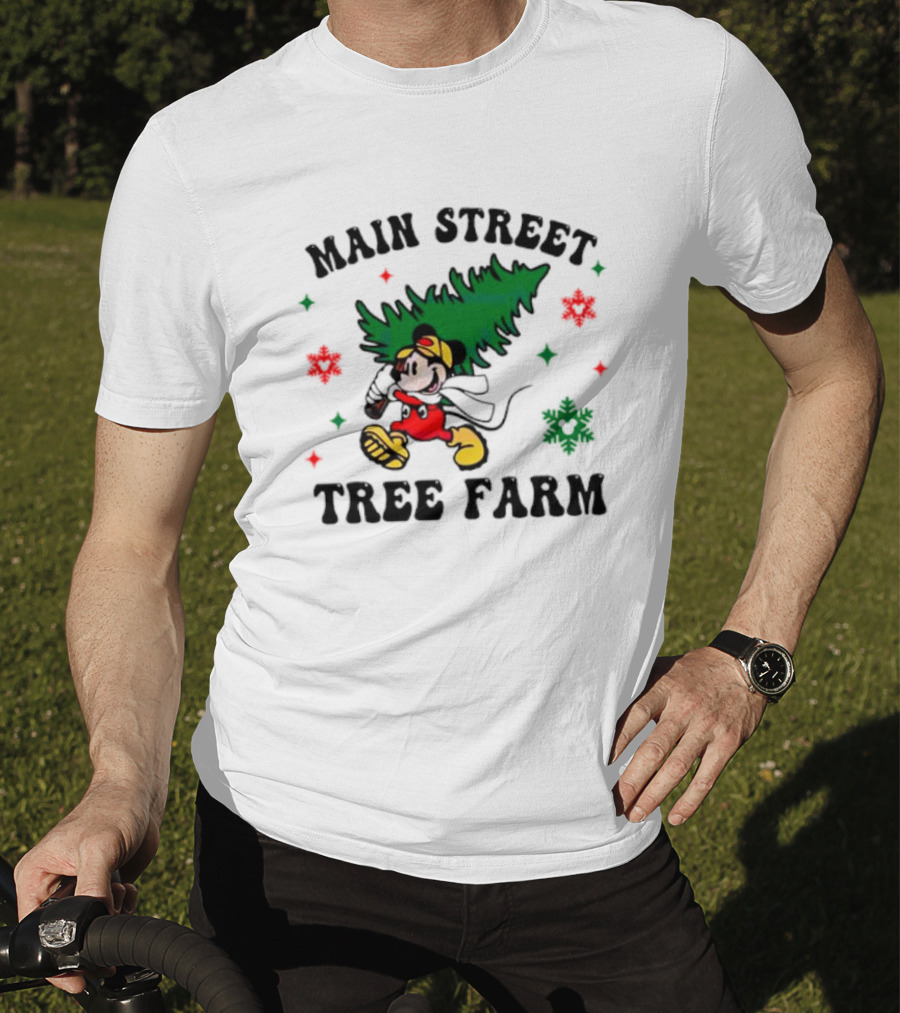 Mickey Main Street Tree Farm Vintage Christmas Snowflakes T-Shirt