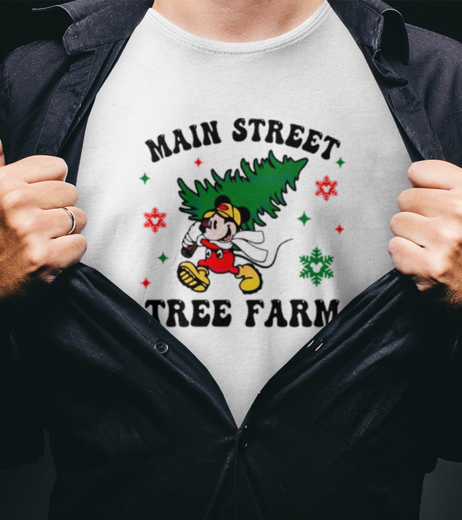 Mickey Main Street Tree Farm Vintage Christmas Snowflakes T-Shirt