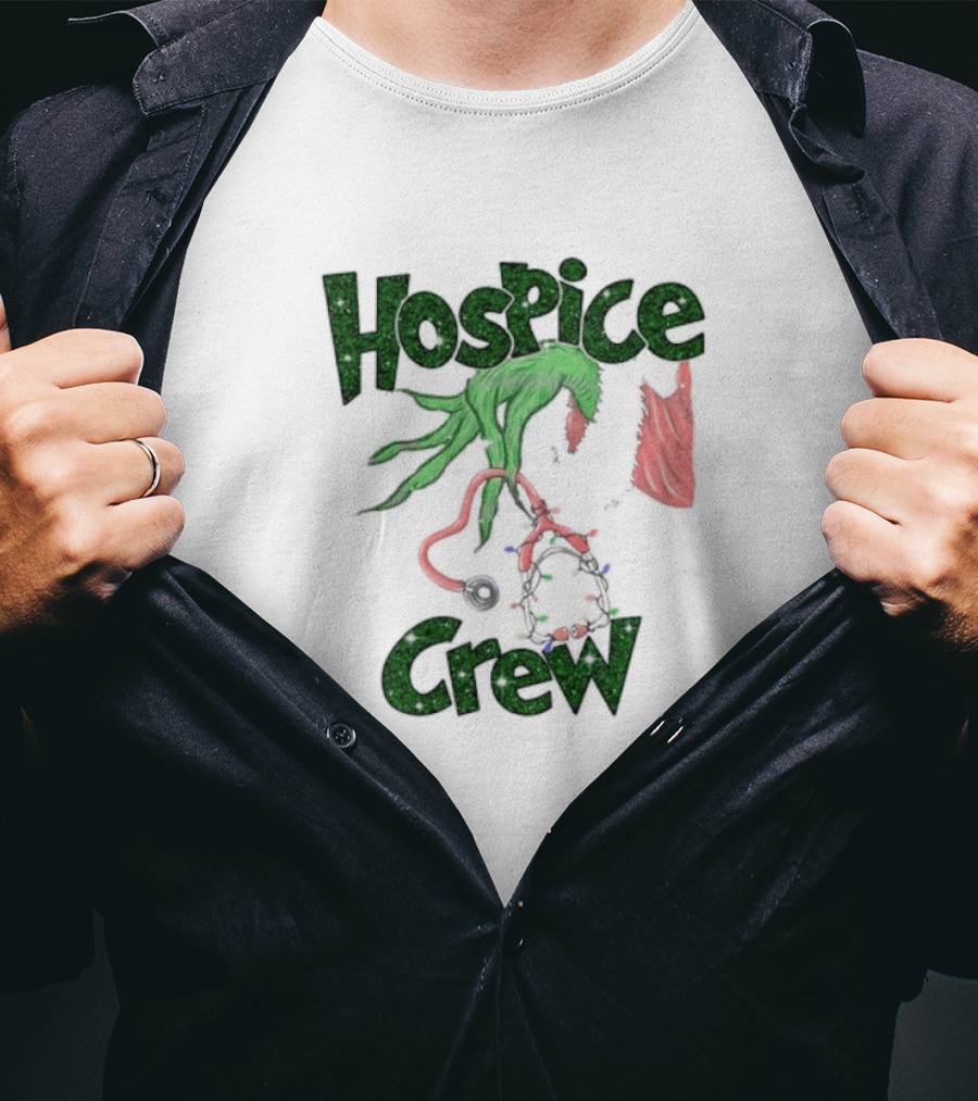 Hospice Crew Grinch Hand Christmas Lights T-Shirt