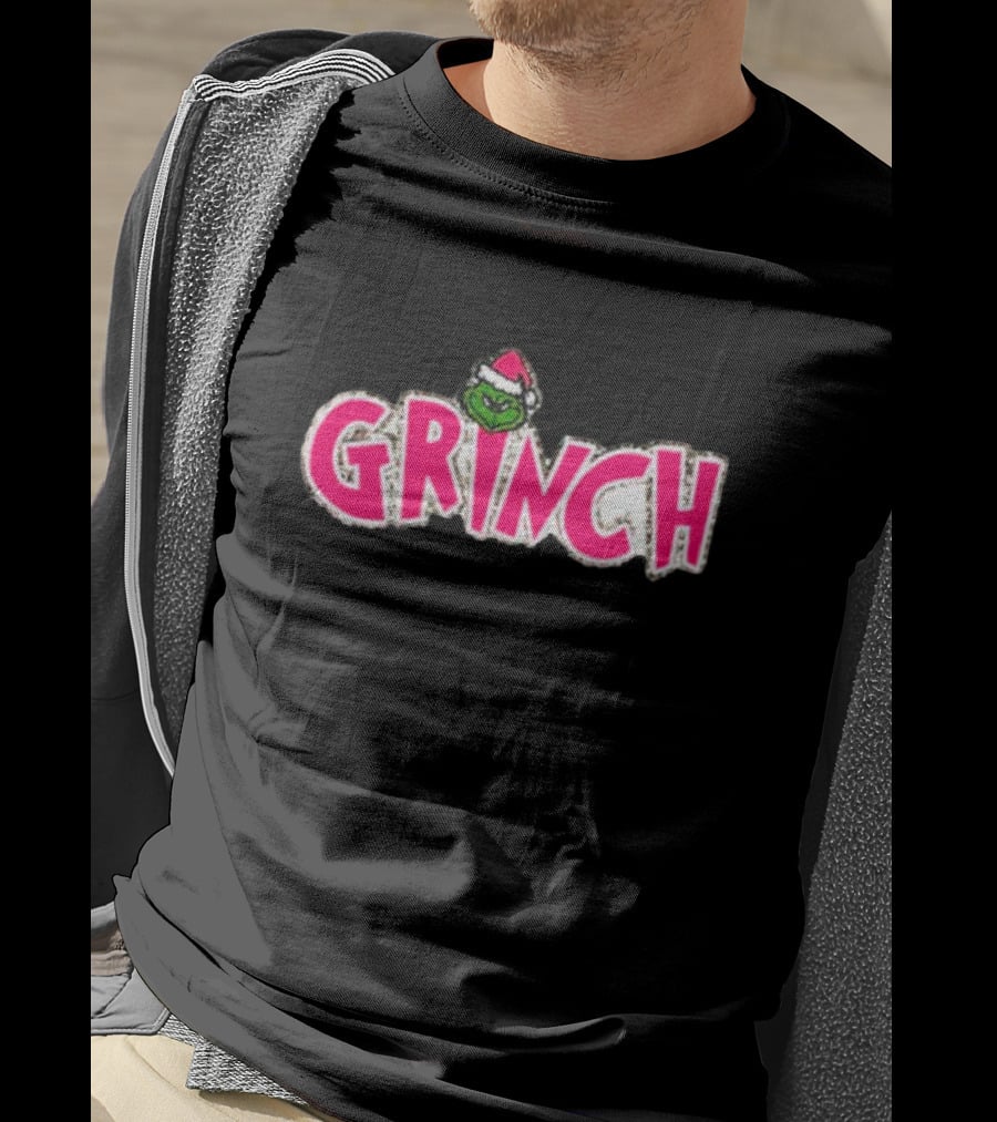 Grinch Santa Hat Pink T-Shirt