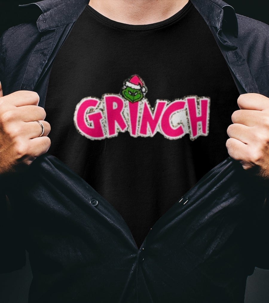 Grinch Santa Hat Pink T-Shirt