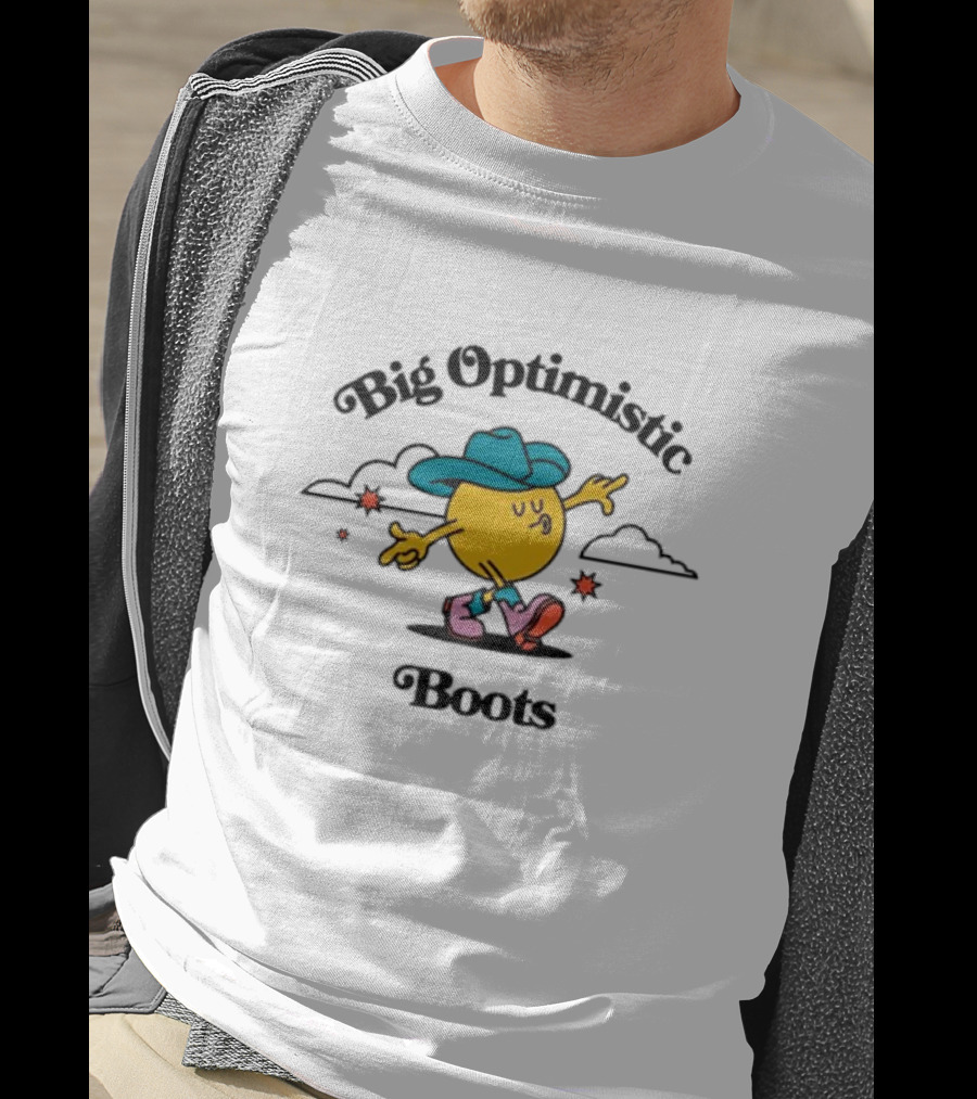 Big Optimistic Boots Cheerful Character With Blue Hat And Pink Shoes T-Shirt