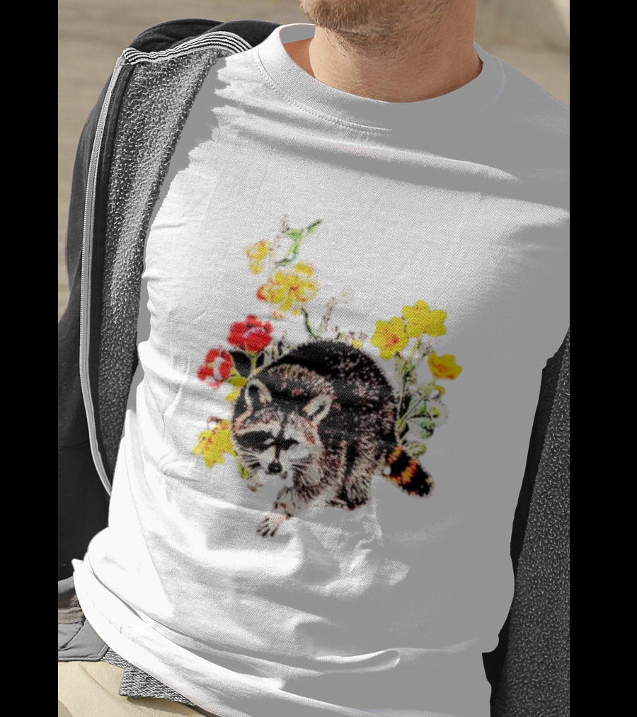 Raccoon With Vibrant Floral Arrangement T-Shirt