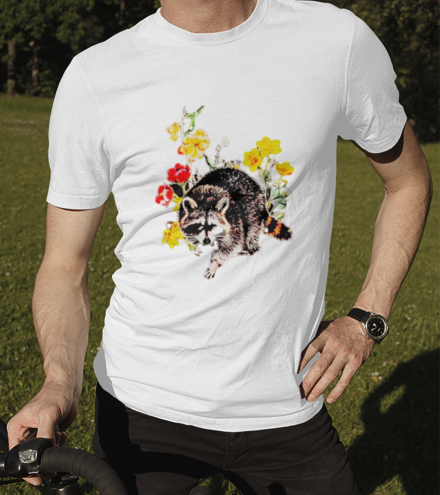 Raccoon With Vibrant Floral Arrangement T-Shirt