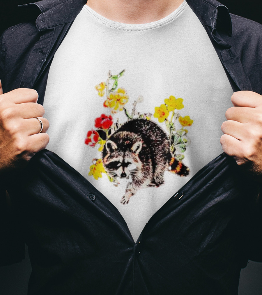 Raccoon With Vibrant Floral Arrangement T-Shirt