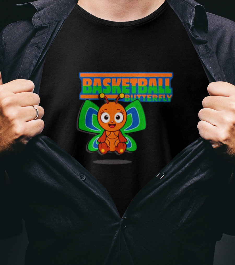 Basketball Butterfly Adorable Cartoon Character With Neon Colors T-Shirt