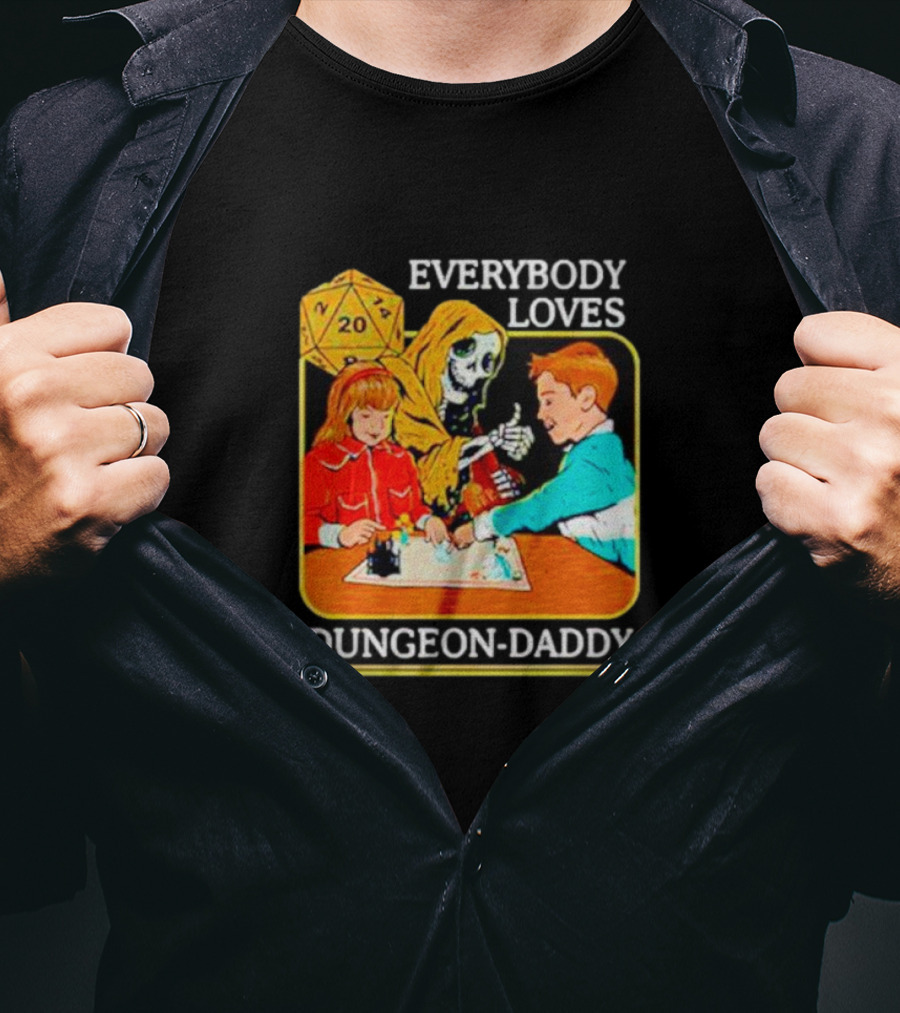 Everybody Loves Dungeon-Daddy Vintage RPG Dice Skeleton Adventure T-Shirt