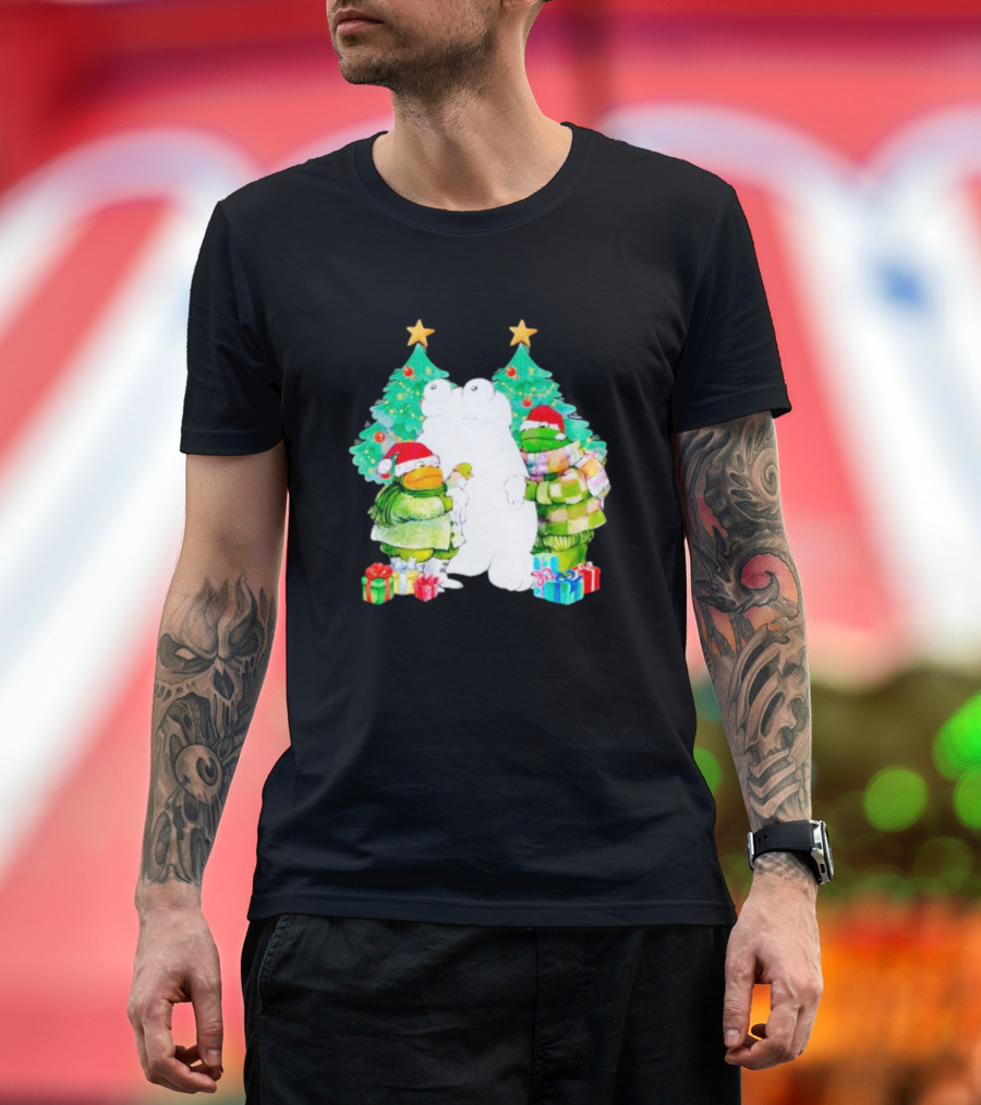 Frog and Toad Christmas Trees Presents Holiday Scene T-Shirt