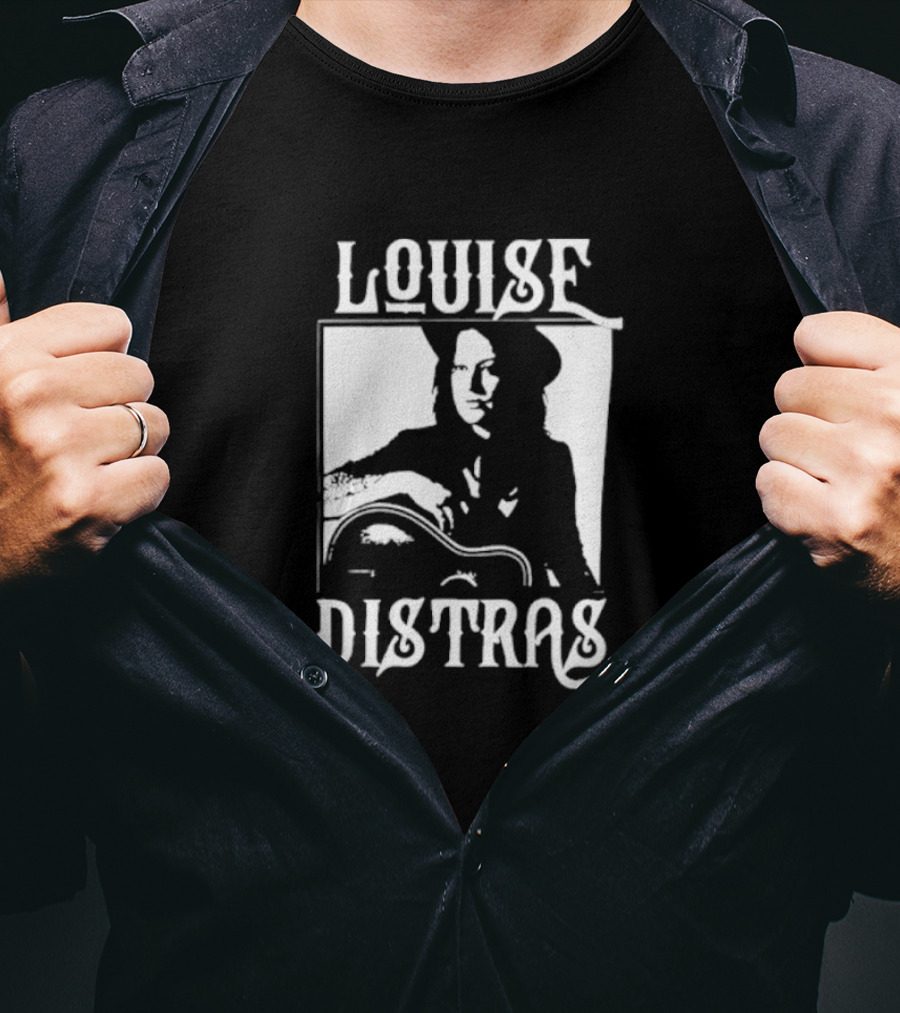 Louise Distras With Acoustic Guitar Black And White Rugged Typography T-Shirt