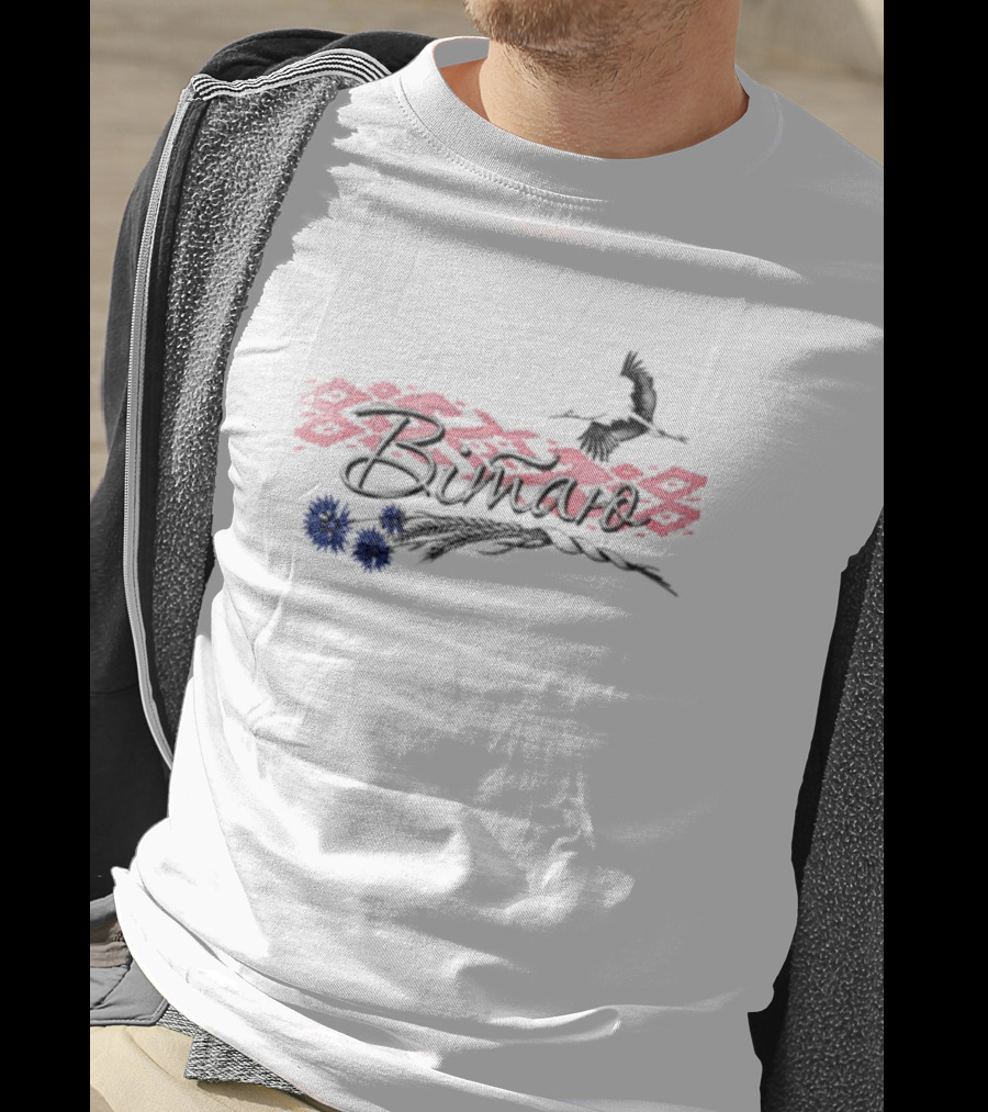 Belarusian Bird With Pink Pattern And Blue Flowers T-Shirt