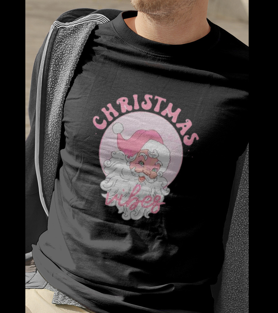 Christmas Vibes Santa Claus Pink Background T-Shirt