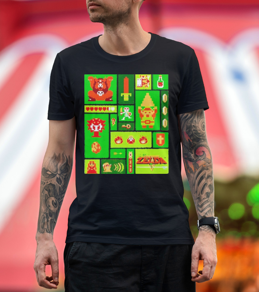 Legend of Zelda Pixel Art Collage Retro Gaming Icons T-Shirt