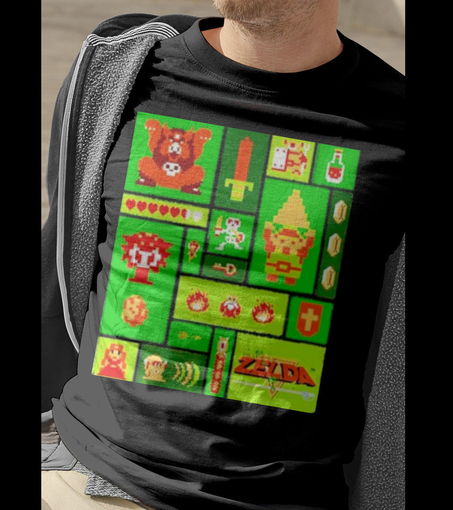 Legend Of Zelda Pixel Art Collage Retro Gaming Icons T-Shirt