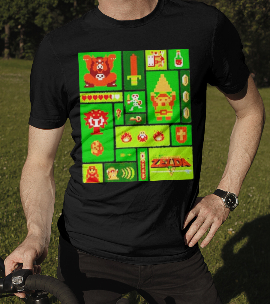 Legend Of Zelda Pixel Art Collage Retro Gaming Icons T-Shirt
