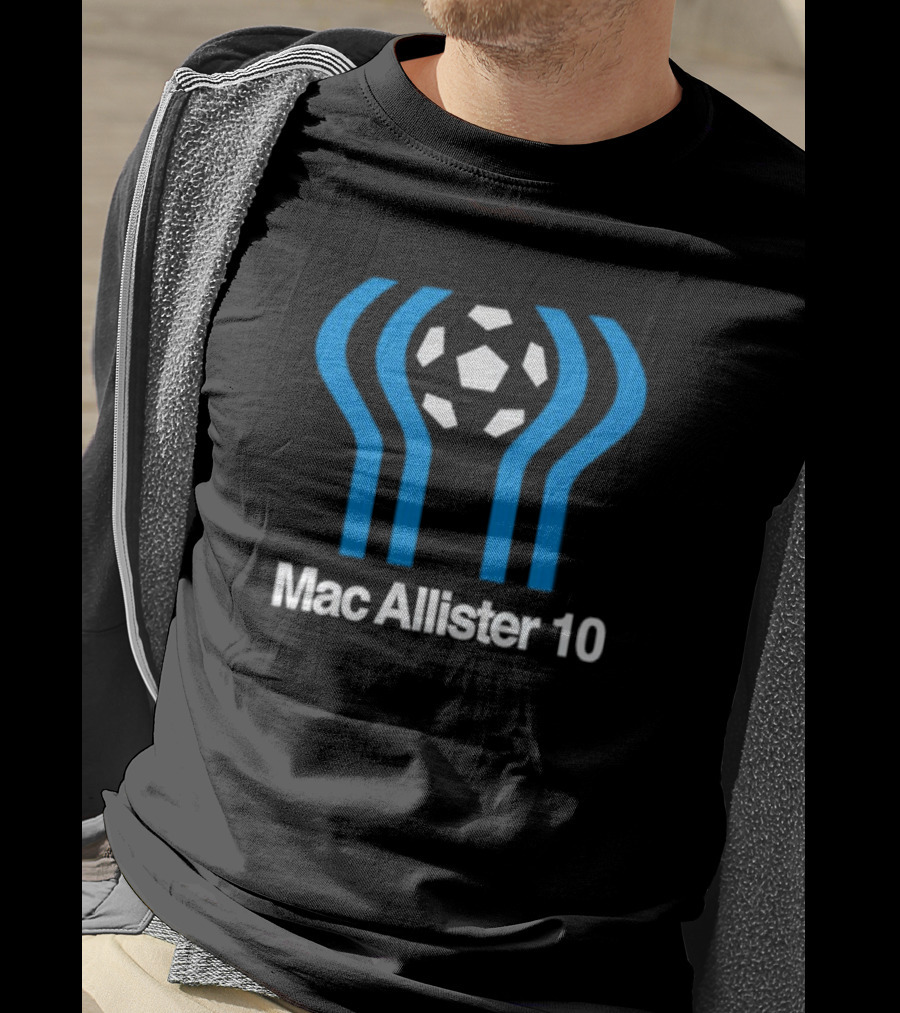 Mac Allister 10 Retro Soccer Ball Blue Stripes T-Shirt