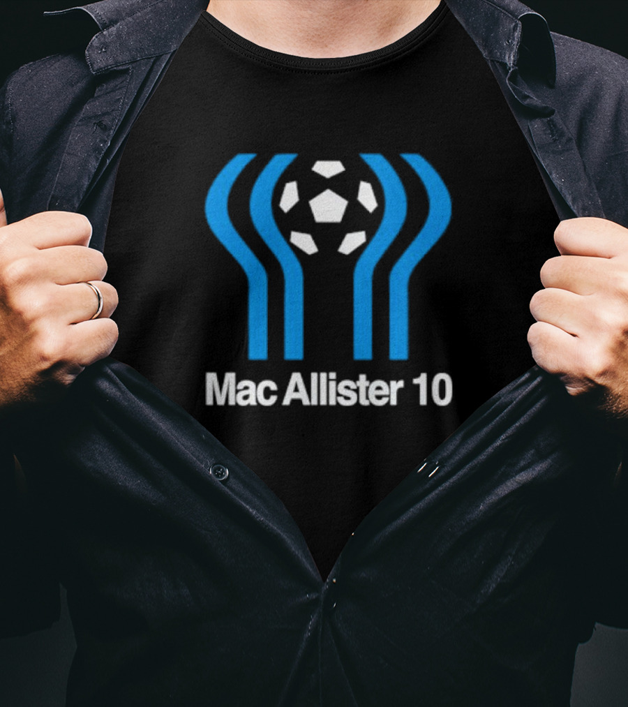 Mac Allister 10 Retro Soccer Ball Blue Stripes T-Shirt