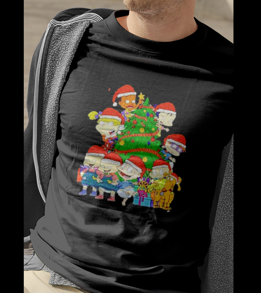 Rugrats Characters In Santa Hats Around Christmas Tree Movie Scene T-Shirt