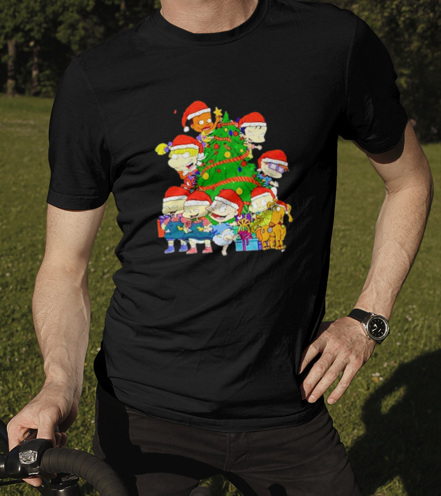 Rugrats Characters In Santa Hats Around Christmas Tree Movie Scene T-Shirt