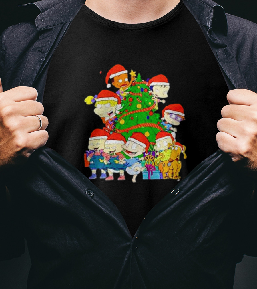 Rugrats Characters In Santa Hats Around Christmas Tree Movie Scene T-Shirt