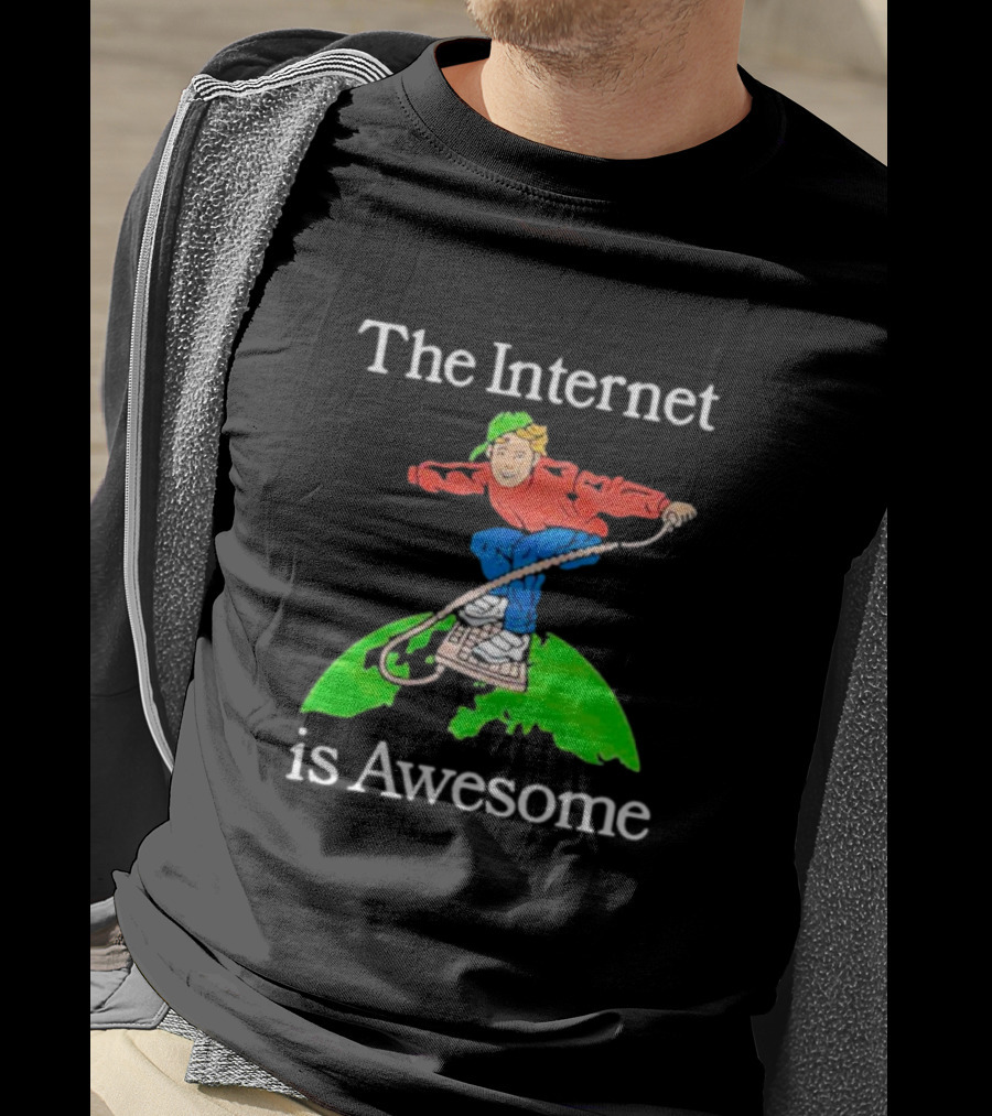 The Internet Is Awesome Skateboarding On Keyboard Over Earth T-Shirt