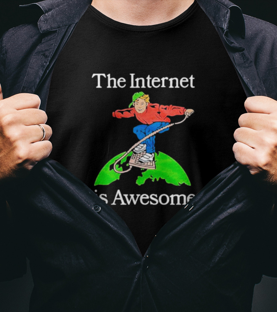 The Internet Is Awesome Skateboarding On Keyboard Over Earth T-Shirt