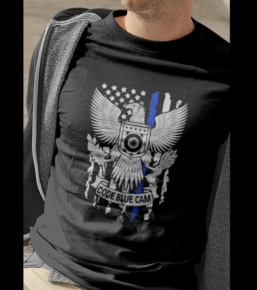 Code Blue Cam Eagle With USA Flag Elements And Thin Blue Line T-Shirt