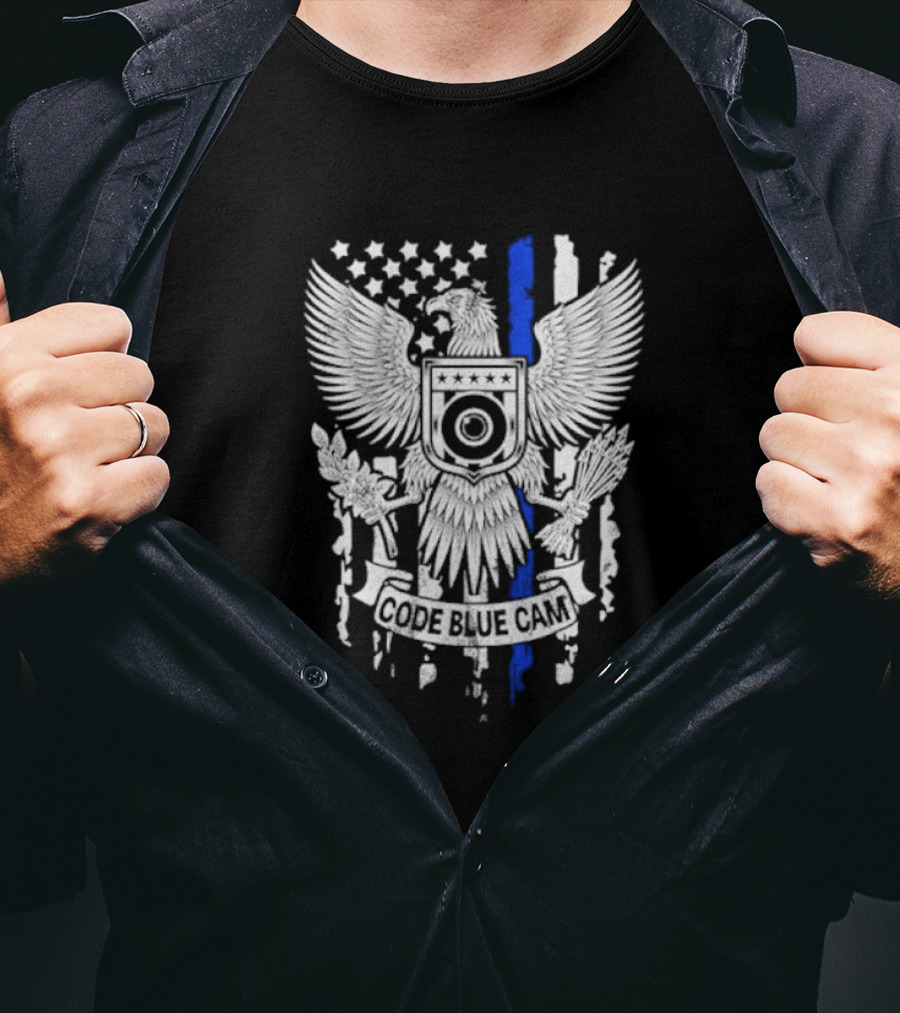 Code Blue Cam Eagle With USA Flag Elements And Thin Blue Line T-Shirt