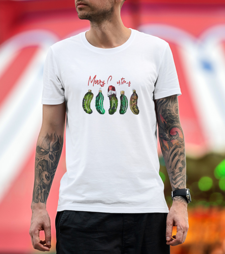Merry Christmas Funny Pickles with Santa Hat T-Shirt