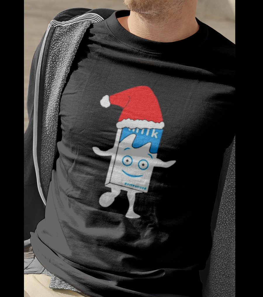 Sana Pasteurized Milk Carton With Christmas Santa Hat T-Shirt