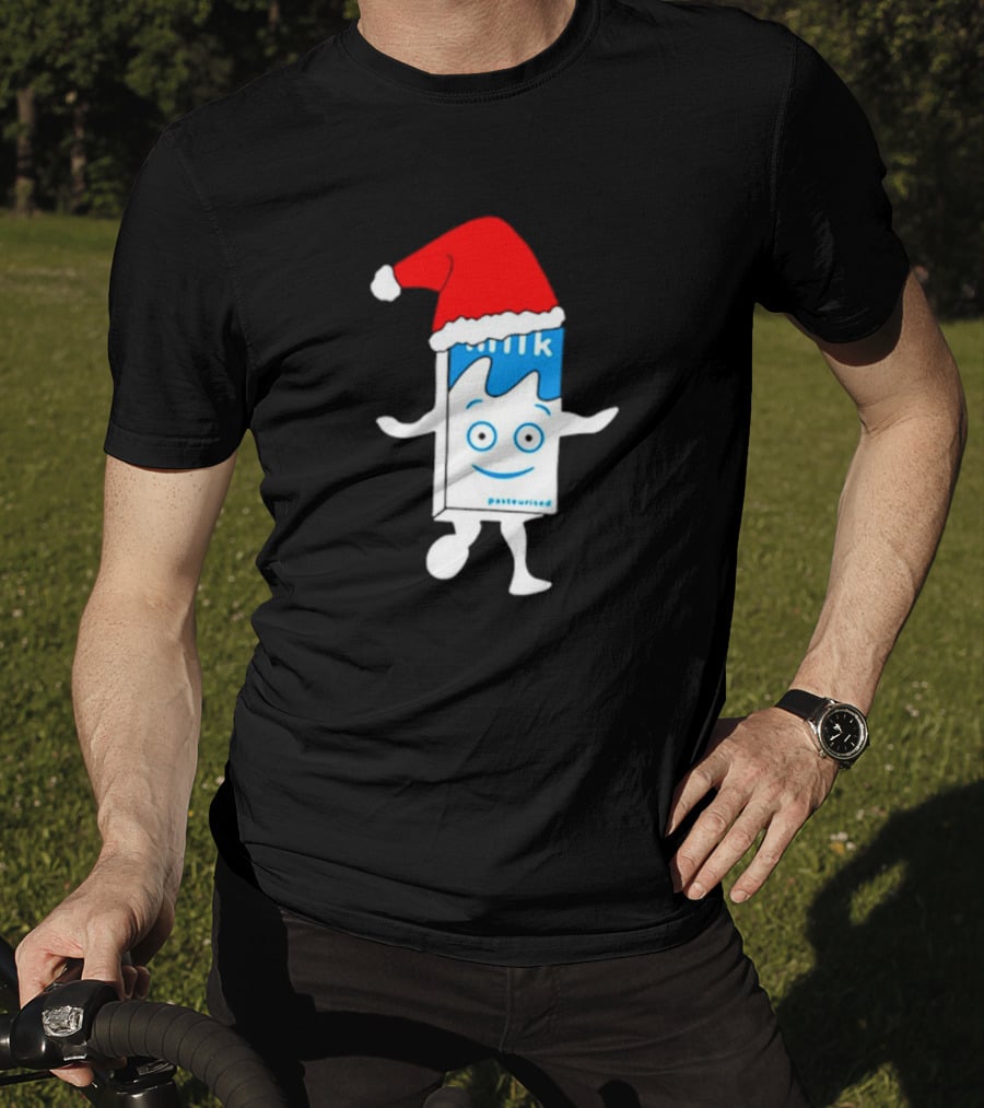Sana Pasteurized Milk Carton With Christmas Santa Hat T-Shirt