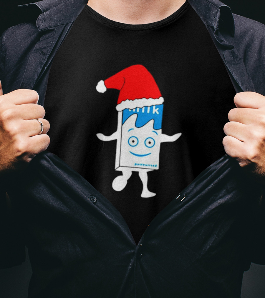Sana Pasteurized Milk Carton With Christmas Santa Hat T-Shirt