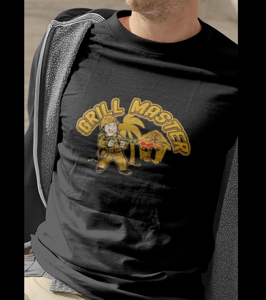 Grill Master BBQ Soldier Tropical Flame Hut T-Shirt