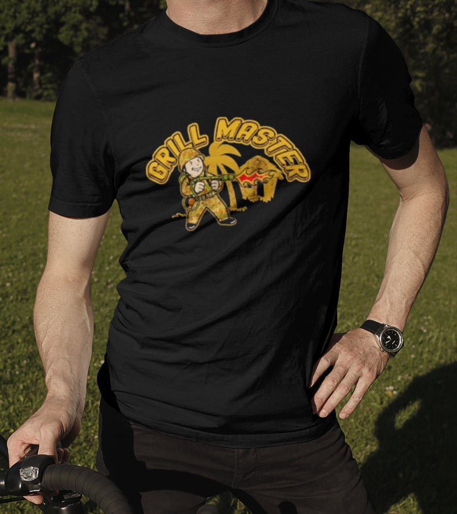 Grill Master BBQ Soldier Tropical Flame Hut T-Shirt