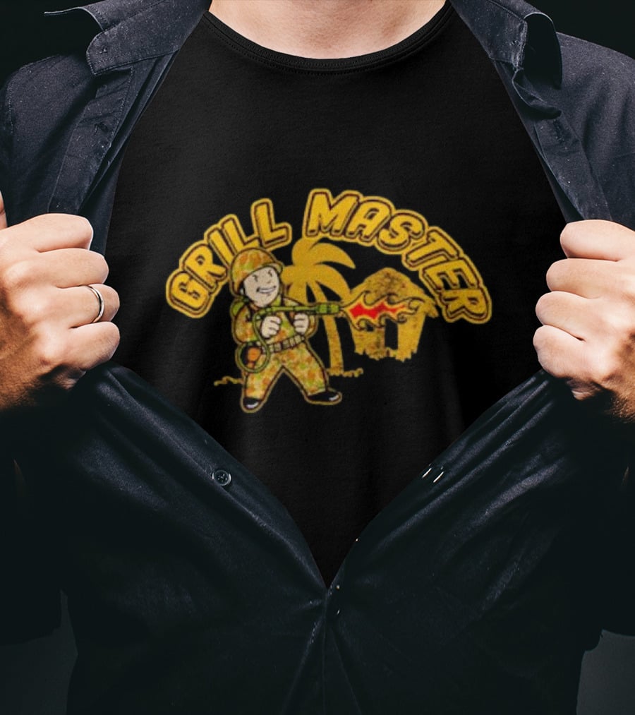 Grill Master BBQ Soldier Tropical Flame Hut T-Shirt